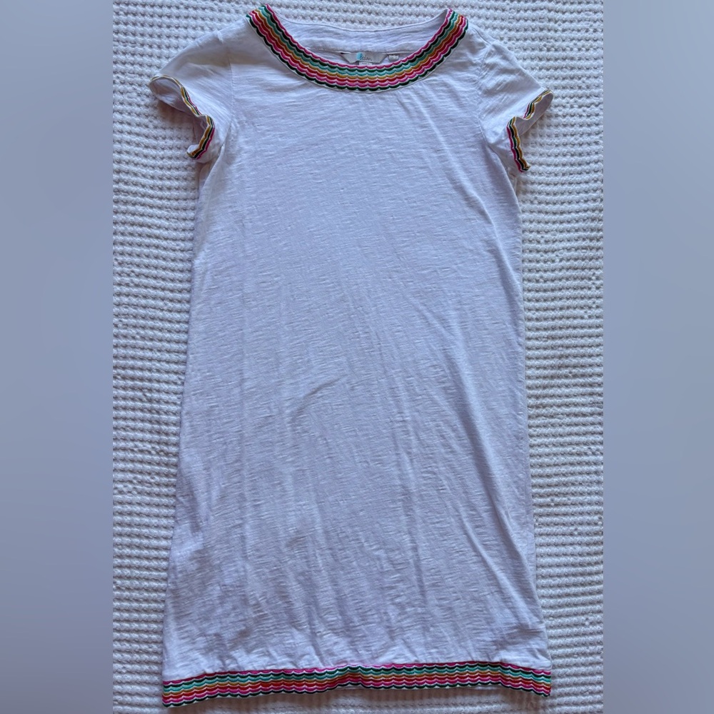 Boden White Beachy Sena Embroidered Rainbow Cotton Collar Jersey Dress - Size 2